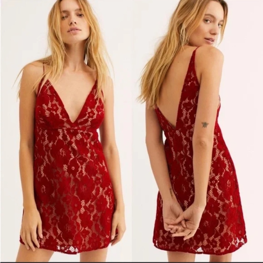 Free People Red Lace Mini Dress